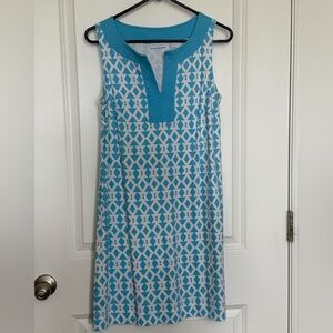 New York & Company Blue and White Geometric Dress